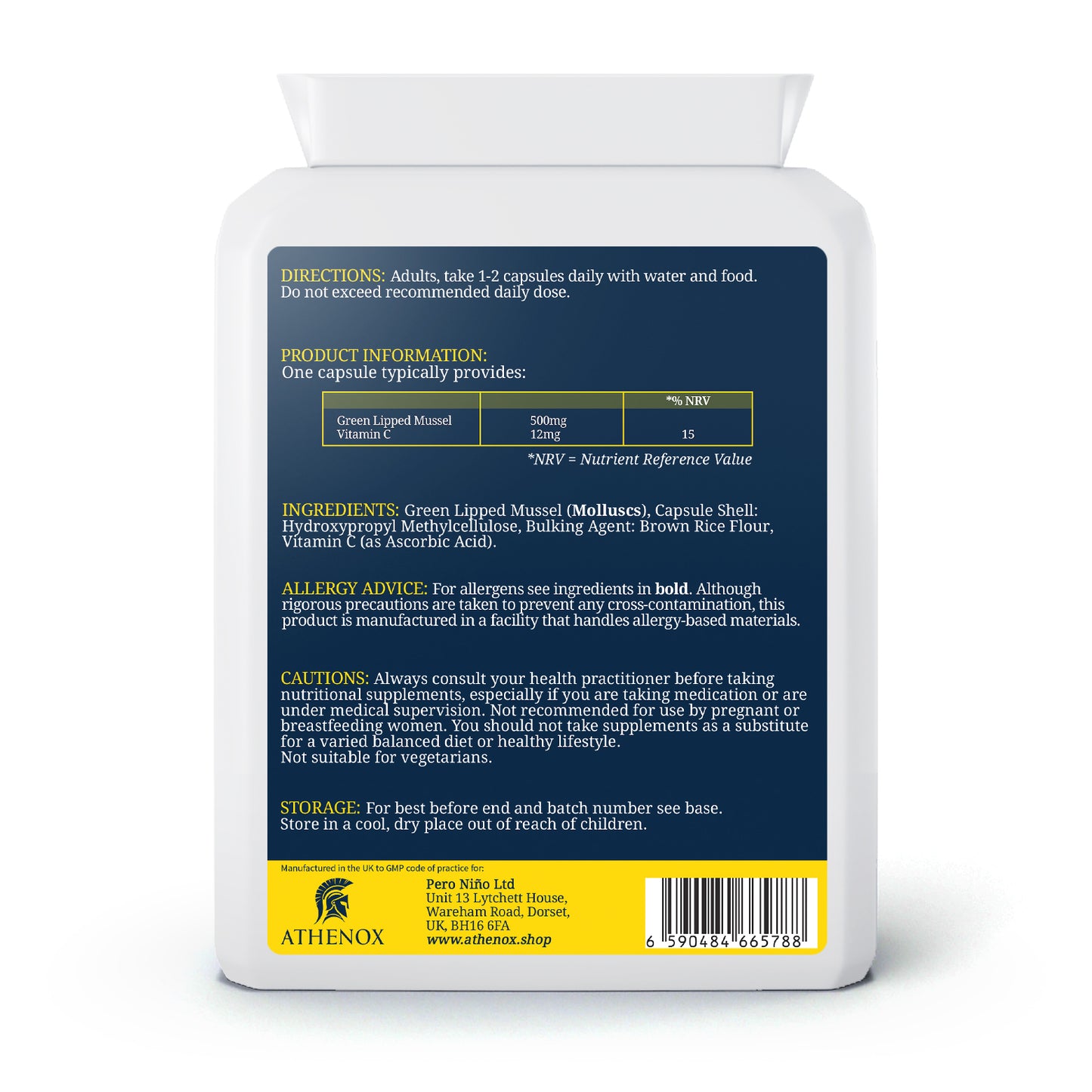 ATHENOX Marine Joint Support | Green Lipped Mussel & Vitamin C | Advanced Joint Care | 90 Capsules