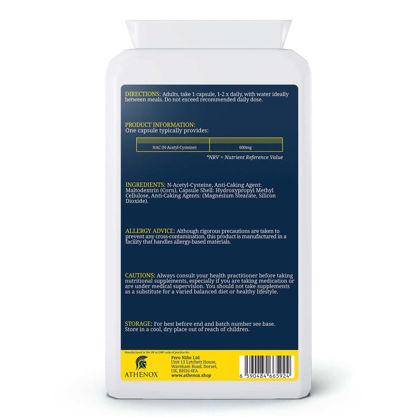 ATHENOX NAC Detox Support | High-Potency N-Acetyl-Cysteine Supplement | 600mg | 120 Capsules