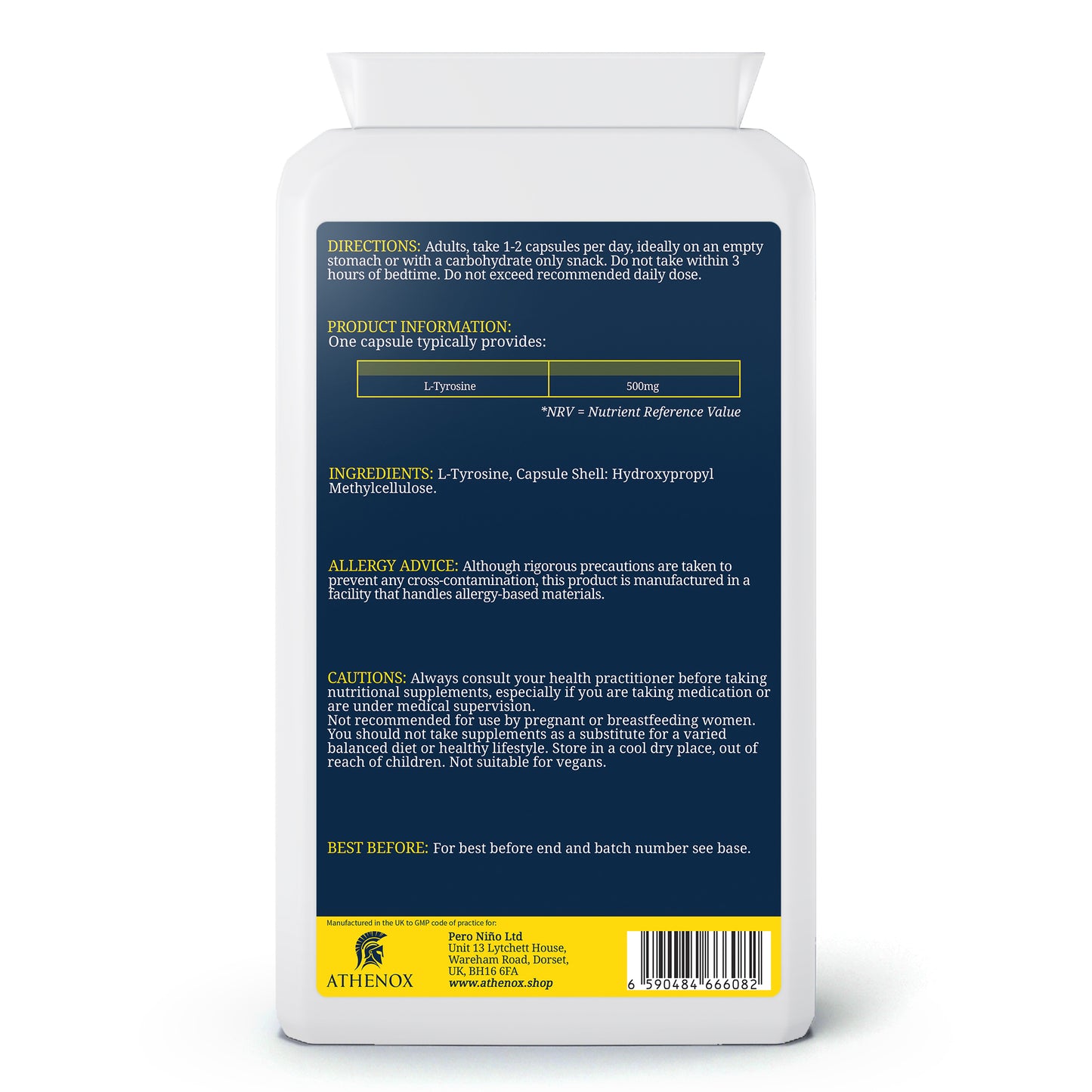 ATHENOX Focus Tyrosine Complex | Enhanced Cognitive & Mood Support | 500mg | 120 Capsules