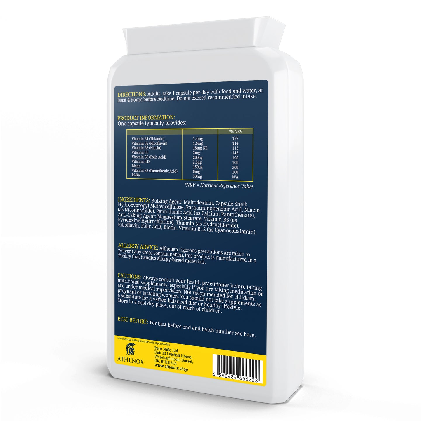 ATHENOX Daily Vitality B-Complex | Complete B Vitamin Support | 120 Capsules
