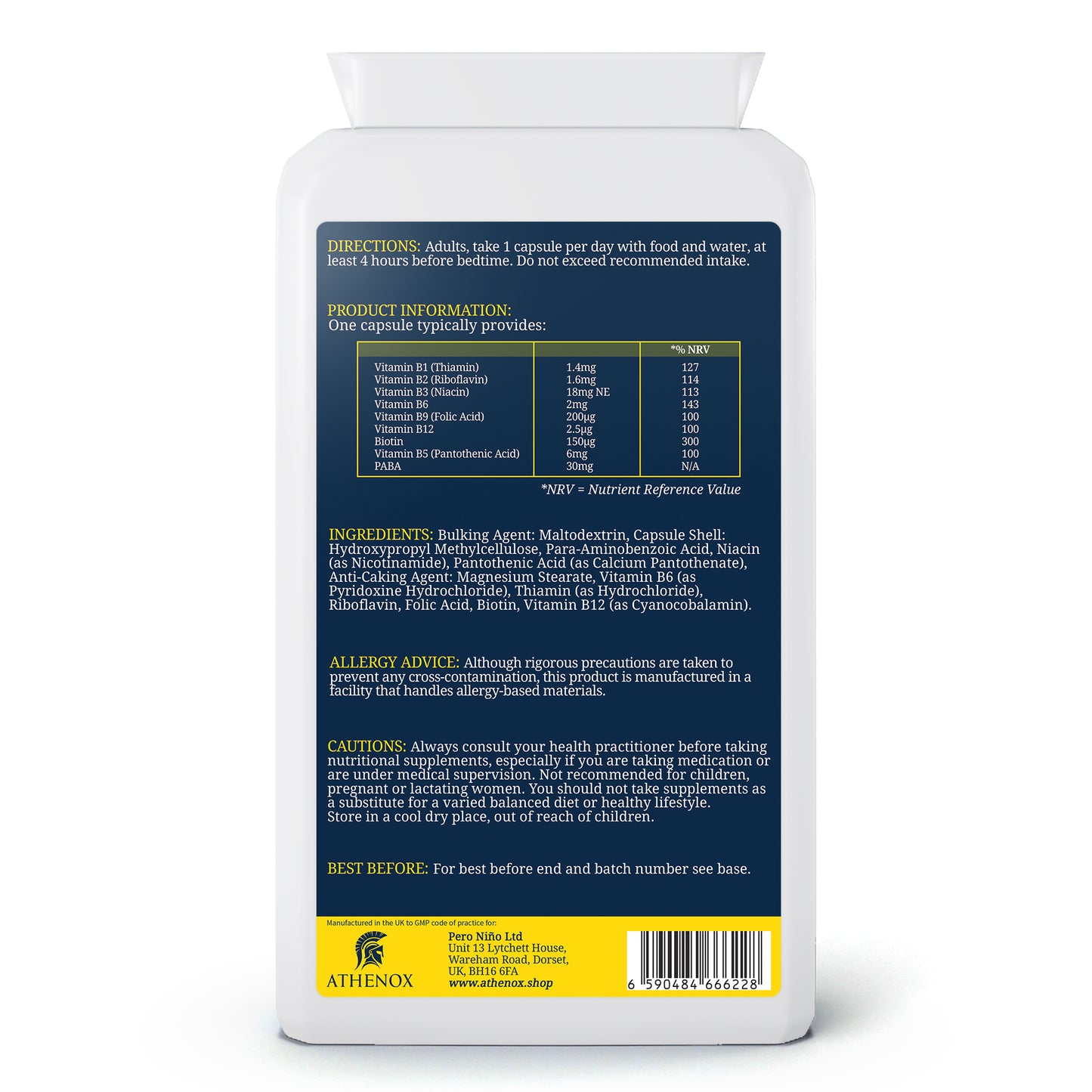 ATHENOX Daily Vitality B-Complex | Complete B Vitamin Support | 120 Capsules