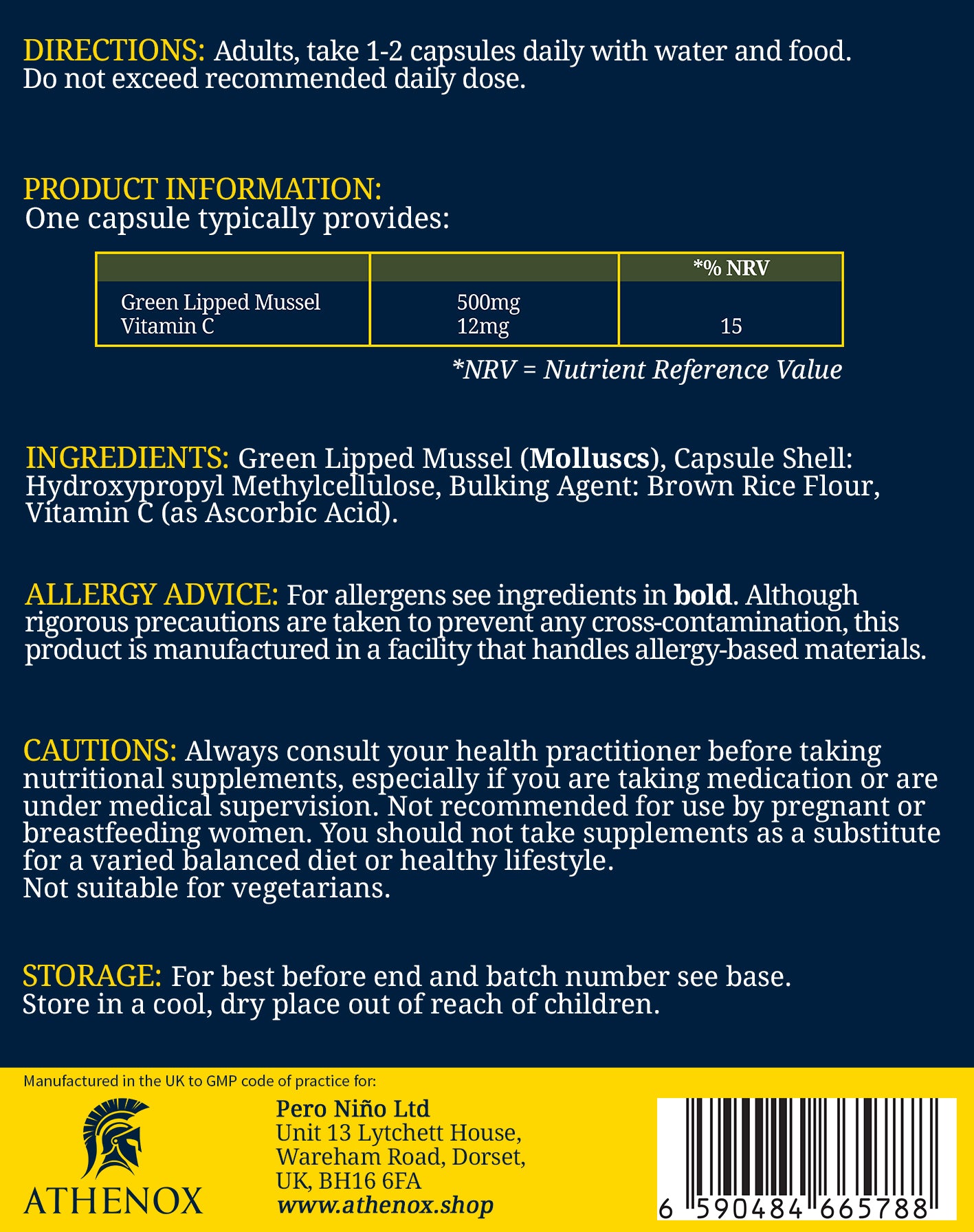 ATHENOX Marine Joint Support | Green Lipped Mussel & Vitamin C | Advanced Joint Care | 90 Capsules