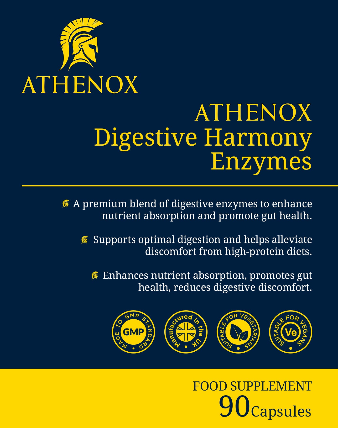 ATHENOX Digestive Harmony Enzymes | Advanced Enzyme Complex for Optimal Gut Health | 90 Capsules