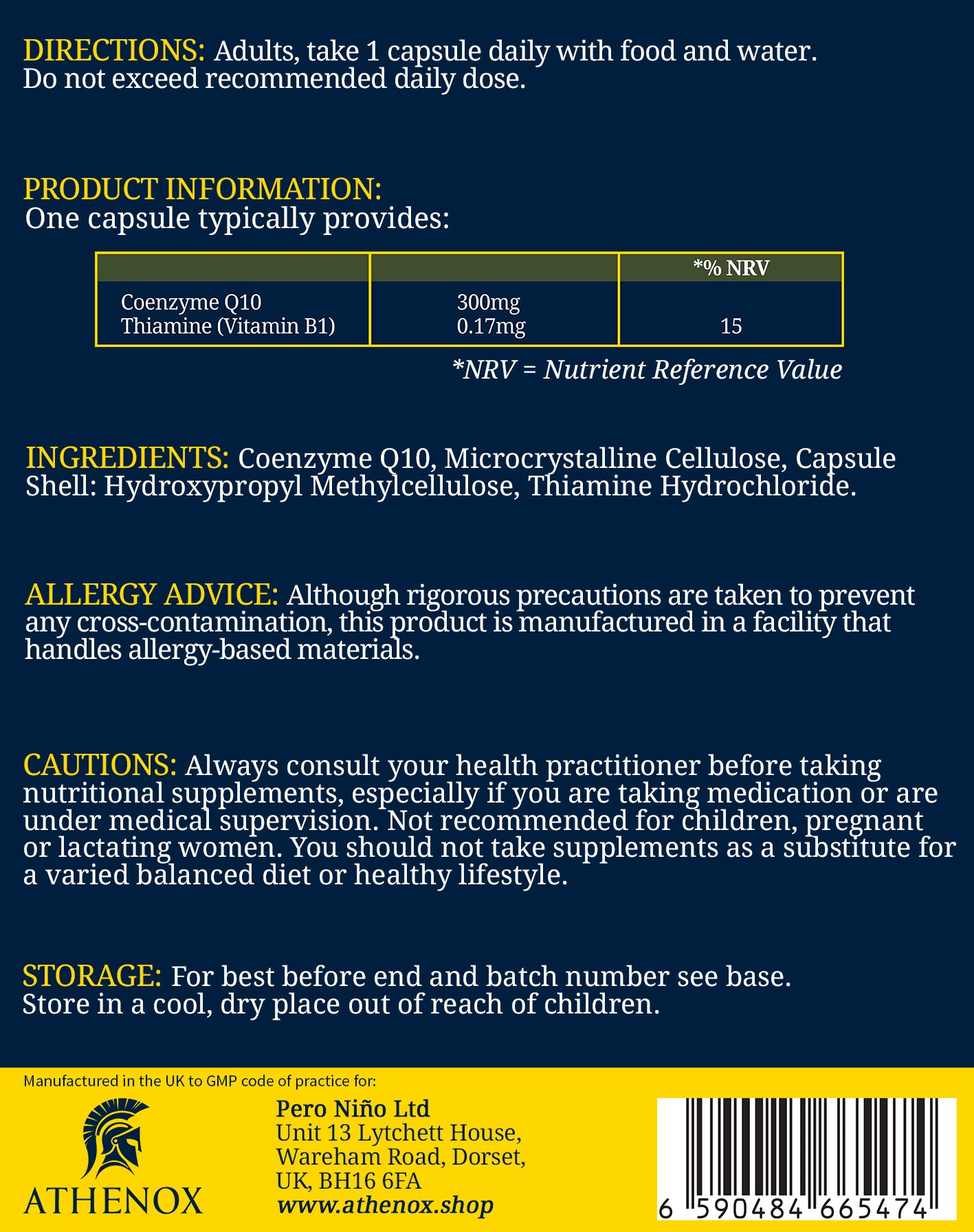 ATHENOX CoQ10 Energy Complex | High-Potency Coenzyme Q10 Supplement | 300mg | 60 Capsules