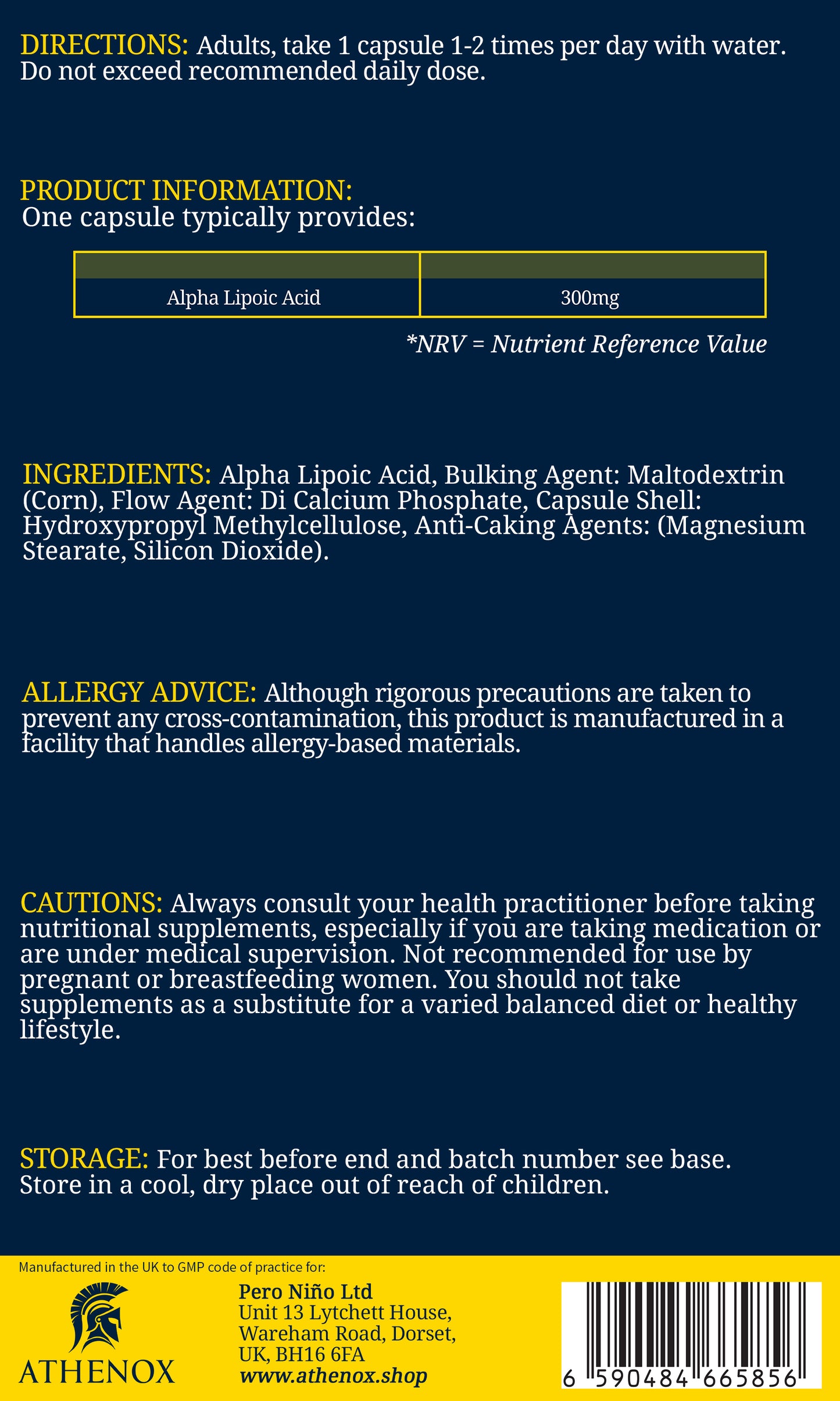 ATHENOX Alpha Power Antioxidant | 300mg Alpha Lipoic Acid | Advanced Antioxidant Support | 120 Capsules