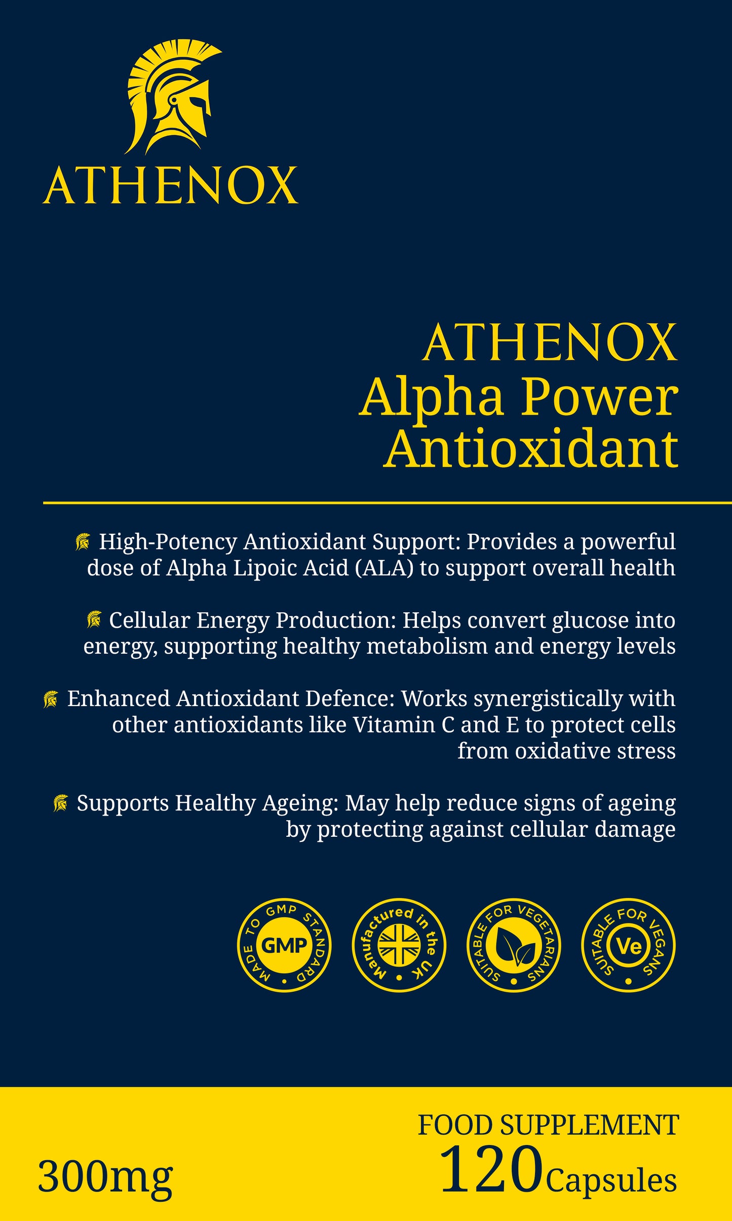 ATHENOX Alpha Power Antioxidant | 300mg Alpha Lipoic Acid | Advanced Antioxidant Support | 120 Capsules