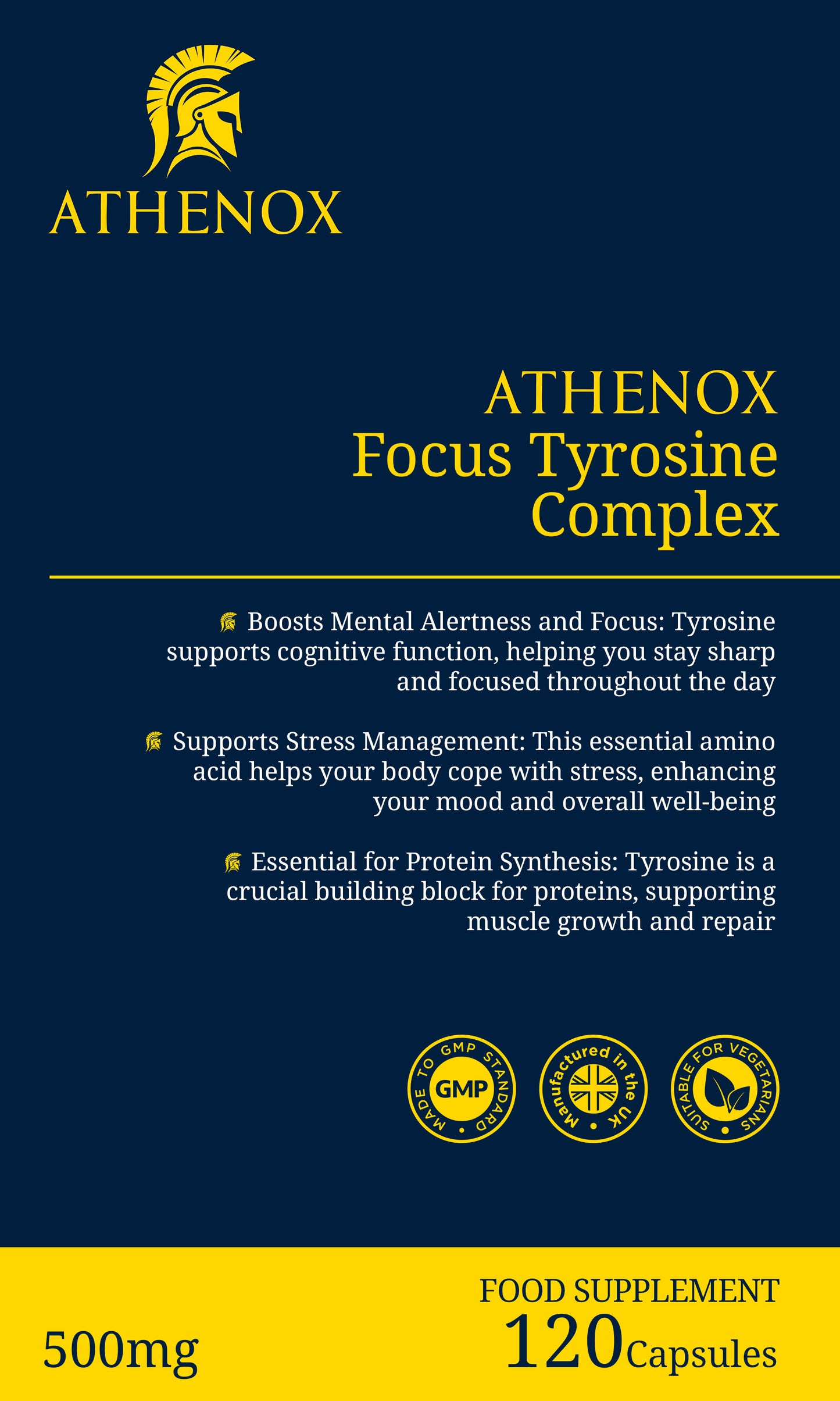 ATHENOX Focus Tyrosine Complex | Enhanced Cognitive & Mood Support | 500mg | 120 Capsules
