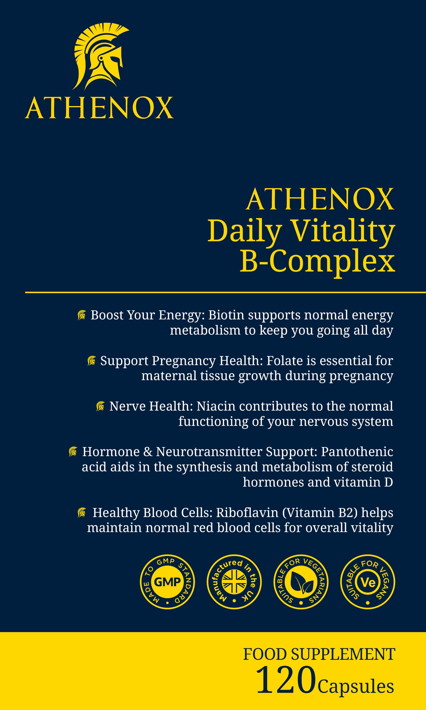 ATHENOX Daily Vitality B-Complex | Complete B Vitamin Support | 120 Capsules