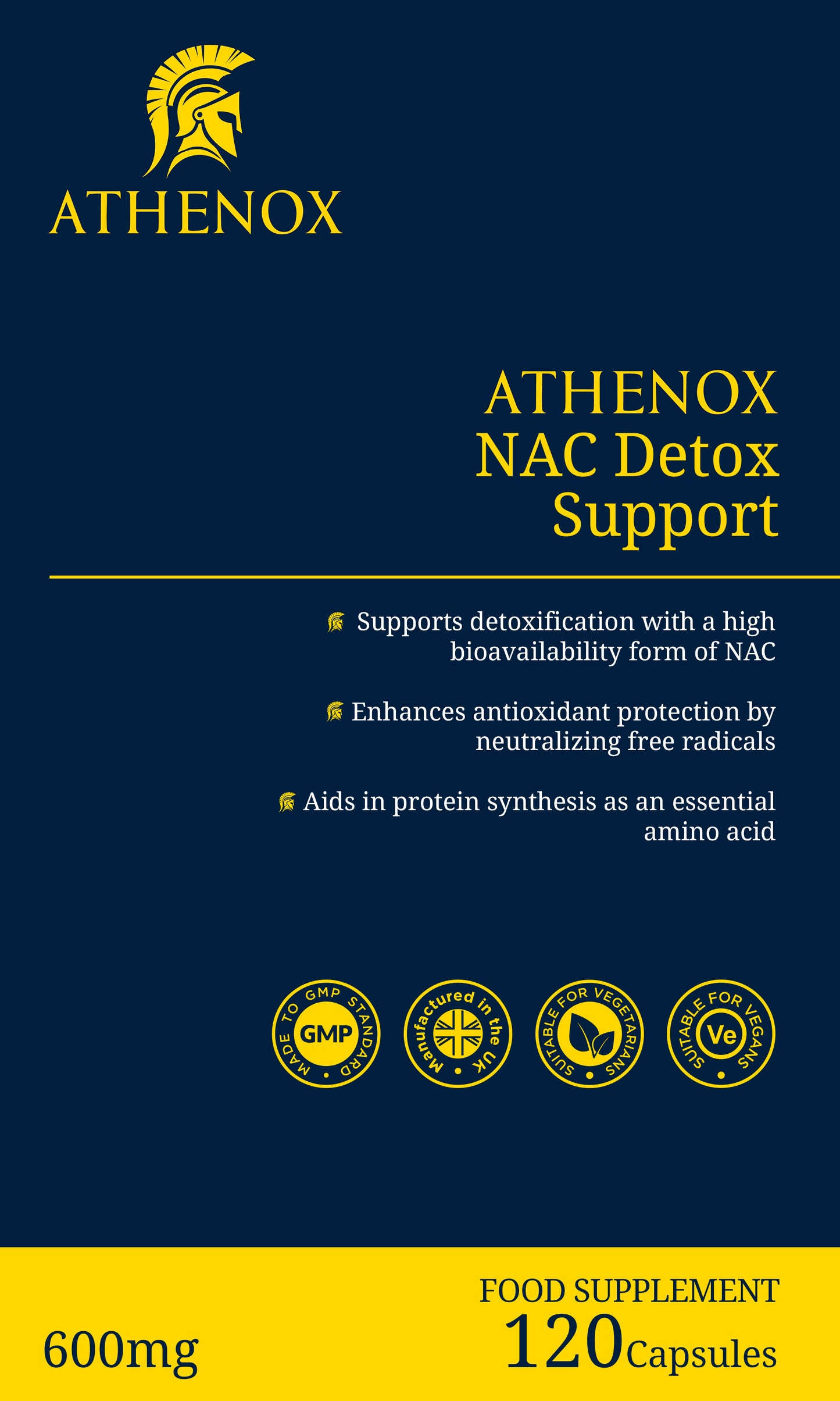 ATHENOX NAC Detox Support | High-Potency N-Acetyl-Cysteine Supplement | 600mg | 120 Capsules